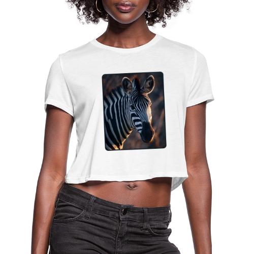 Majestic Zebra Sunset Portrait Design - Women's Cropped T-Shirt
