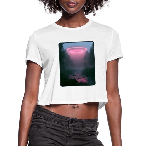 Neon UFO Forest River Design - Women's Cropped T-Shirt