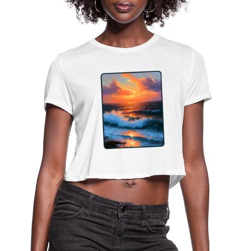 Sunset Storm Waves Oil Painting - Women's Cropped T-Shirt