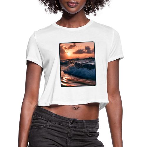 Golden Sunset Ocean Wave - Women's Cropped T-Shirt