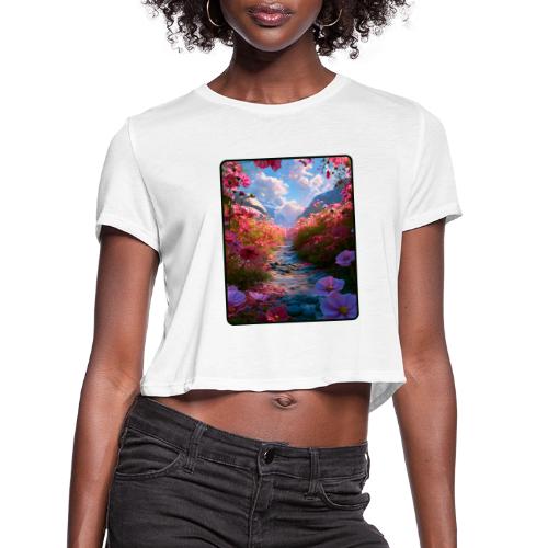 Dreamy Cosmos Valley Landscape Art - Women's Cropped T-Shirt