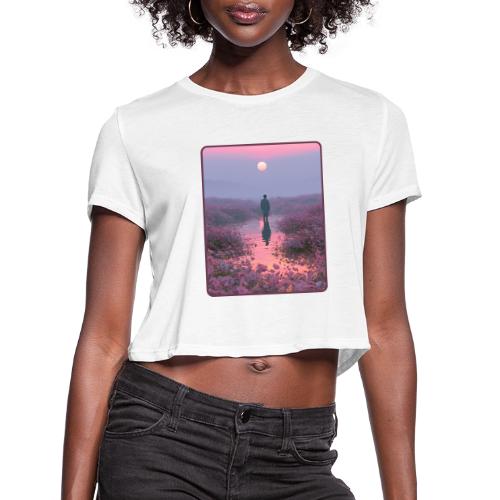 Ethereal Sunset Flower Field Art - Women's Cropped T-Shirt
