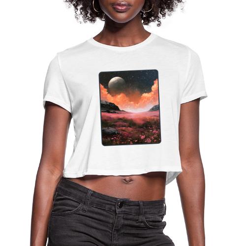 Moonlit Fantasy Flower Landscape - Women's Cropped T-Shirt