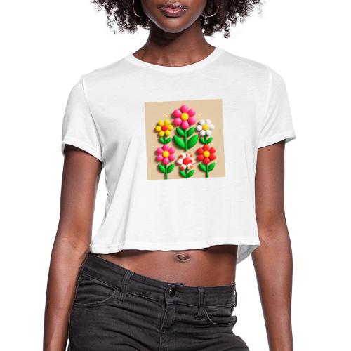 3D Flowers and Butterflies in Amber, Floral Design - Women's Cropped T-Shirt