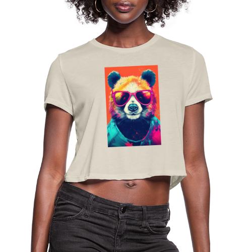 Panda in Pink Sunglasses - Women's Cropped T-Shirt