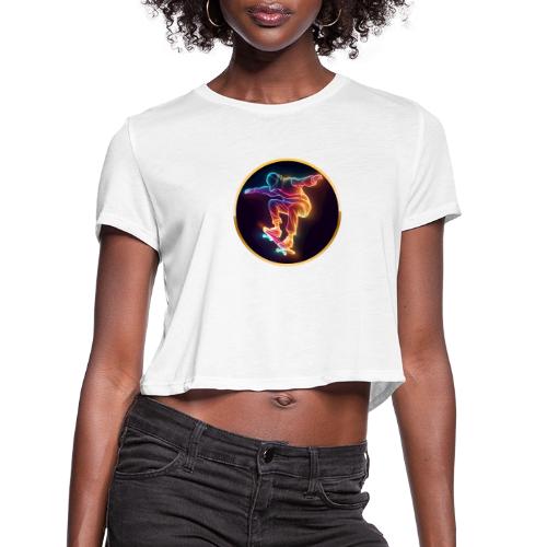 Skateboarding: Midnight Neon Skater - Women's Cropped T-Shirt