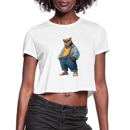 Fashion Streetwear Bear Cartoon Art - Women's Cropped T-Shirt