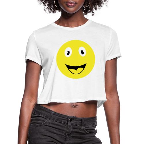 Yellow Happy Face Print - Women's Cropped T-Shirt