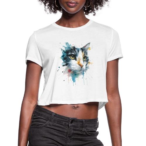Watercolor cat face - Women's Cropped T-Shirt