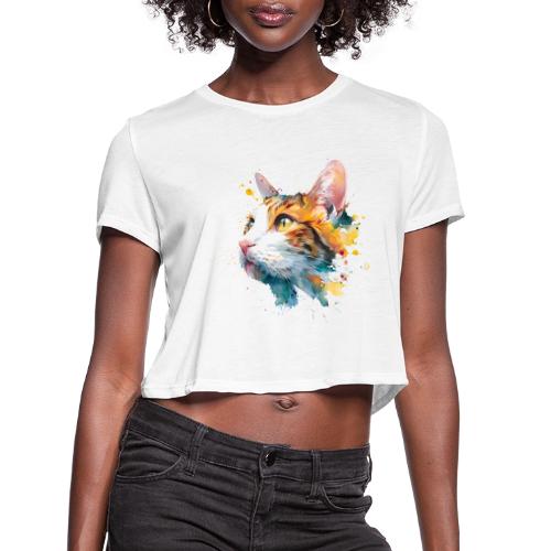 Cat: Feline Ink Burst - Women's Cropped T-Shirt