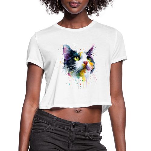 Cat: Painted Purr Expression - Women's Cropped T-Shirt