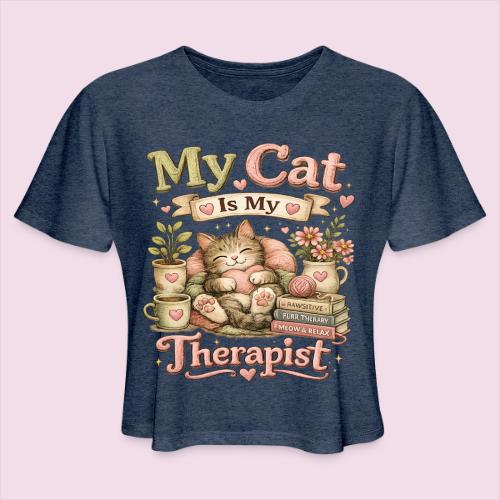 Flux Faux Embroidery My Cat Is My Therapist Design - Women's Cropped T-Shirt