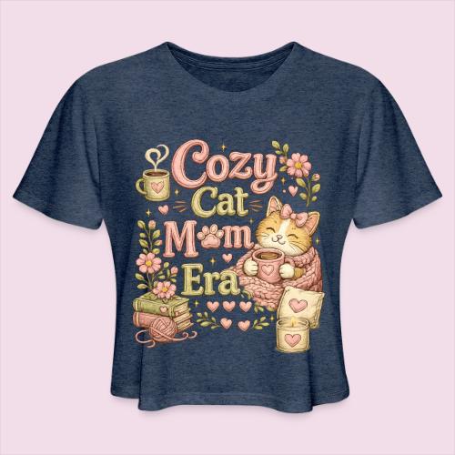 Cozy Cat Mom Era Faux Stitched Design - Women's Cropped T-Shirt