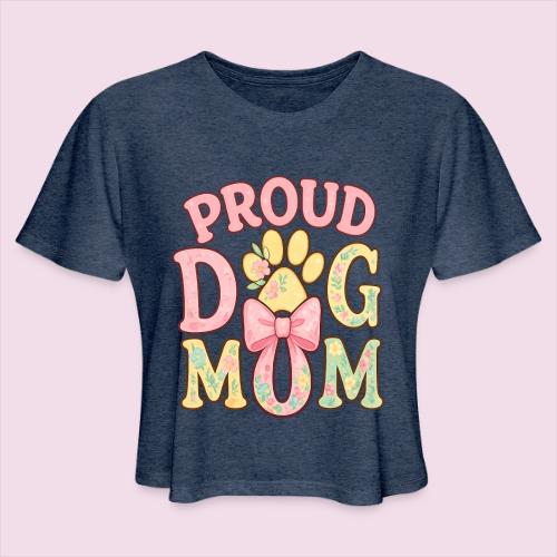 Proud Dog Mom Floral Paw Bow - Women's Cropped T-Shirt