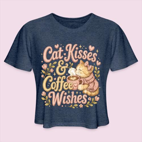 Cat Kisses & Coffee Wishes Faux Stitched - Women's Cropped T-Shirt