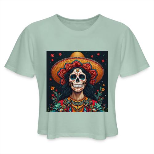 Charra Skull Art | Traditional Mexican Design - Women's Cropped T-Shirt