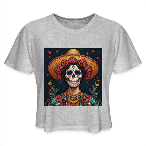 Charra Skull Art | Traditional Mexican Design - Women's Cropped T-Shirt