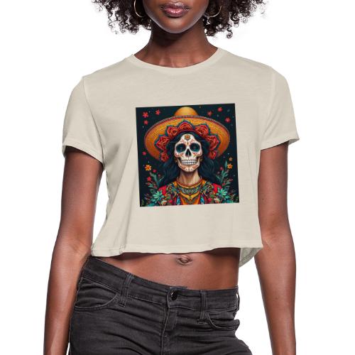 Charra Skull Art | Traditional Mexican Design - Women's Cropped T-Shirt