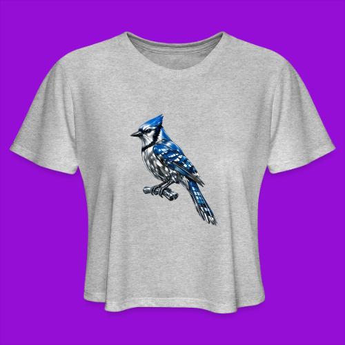 Silver Blue Jay on Perch + Flight Stages 2-print - Women's Cropped T-Shirt