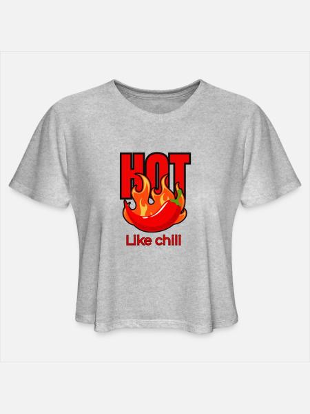 "Hot Like Chili – Spicy Attitude Graphic" - Women's Cropped T-Shirt - heather gray - Front