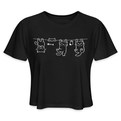 Minimalist Hanging Cats Line Art - Cute Kittens - Women's Cropped T-Shirt