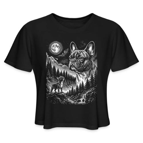Vintage French Bulldog Moon Howling Tee - Women's Cropped T-Shirt