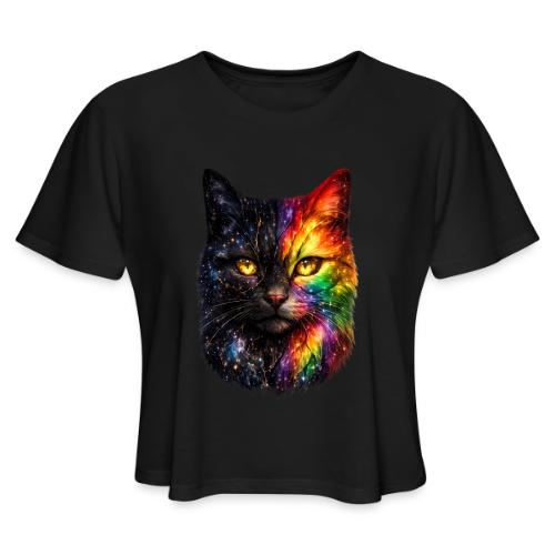 Cosmic Galaxy Rainbow Cat - Women's Cropped T-Shirt