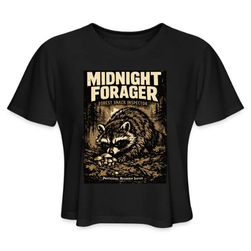 Midnight Forager Raccoon Mushroom Hunter - Women's Cropped T-Shirt