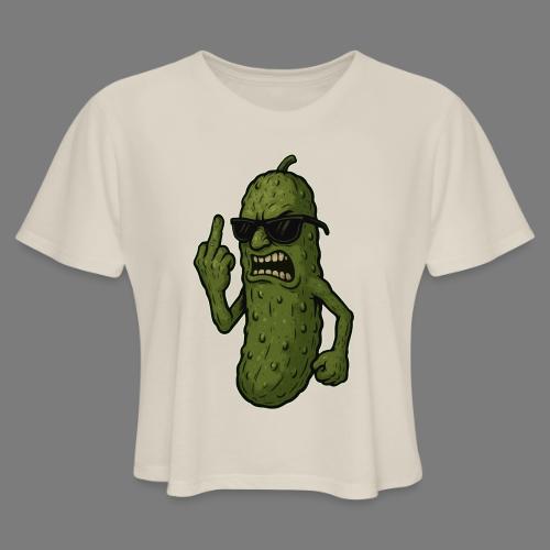Angry Pickle Flipping the Bird - Women's Cropped T-Shirt
