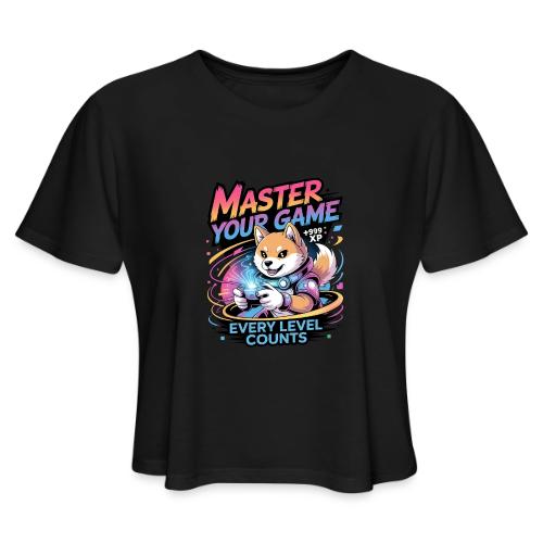 Cute Gamer Shiba Inu Level Up - Women's Cropped T-Shirt