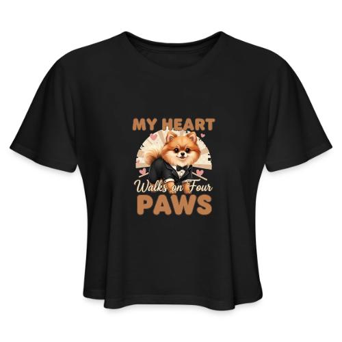 My Heart Walks on Four Paws – Pomeranian tee - Women's Cropped T-Shirt