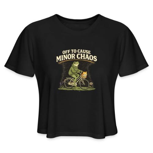 Minor Chaos Vintage Frog and Cat on Bicycle - Women's Cropped T-Shirt