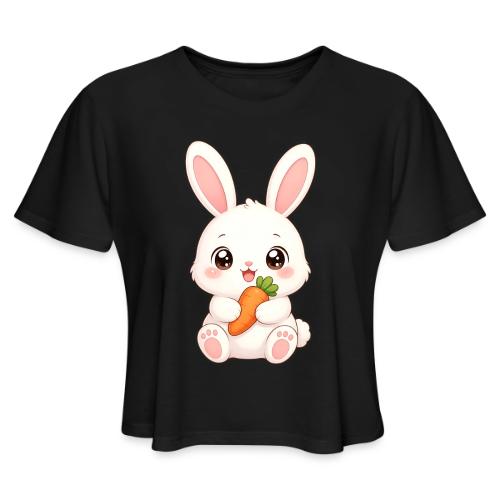 Cute Bunny Rabbit Holding Carrot – Kawaii Easter - Women's Cropped T-Shirt