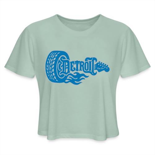 The D® - Detroit Wheel Guitar with Flames Bl Slvr - Women's Cropped T-Shirt