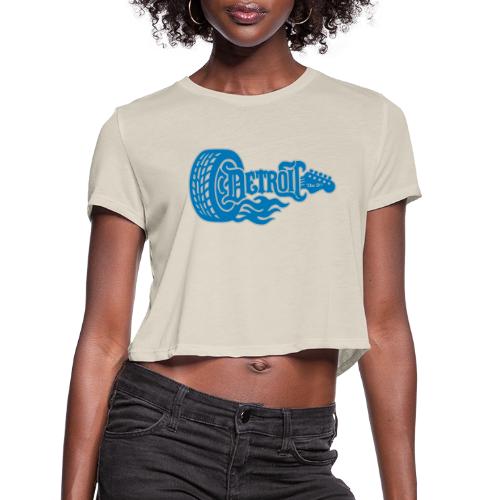 The D® - Detroit Wheel Guitar with Flames Bl Slvr - Women's Cropped T-Shirt