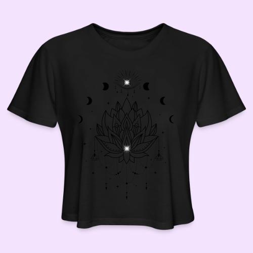 Third Eye Black Lotus Flower - Moon Cycle Design - Women's Cropped T-Shirt