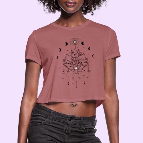 Third Eye Black Lotus Flower - Moon Cycle Design - Women's Cropped T-Shirt