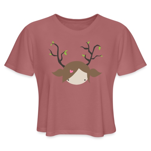 RiotPanda - Deer Girl with White/Green Heart Logo - Women's Cropped T-Shirt