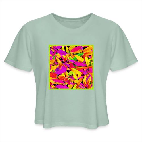 Vibrant NeonLeaf Elegance Pattern - Women's Cropped T-Shirt