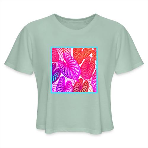 Color Burst Leaves Neon Elegance - Women's Cropped T-Shirt