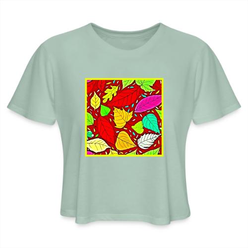 Rainbow Leaves Vibrant Pattern - Women's Cropped T-Shirt