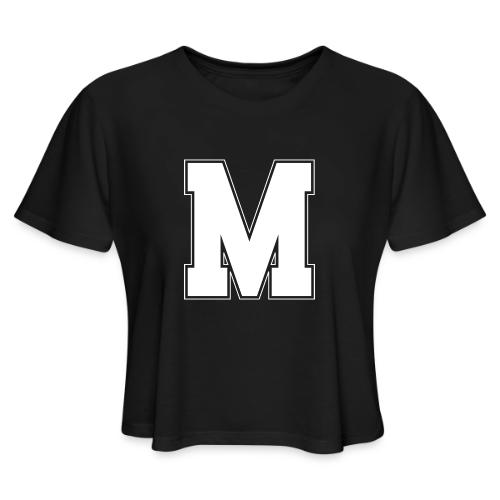 White Letter M – Varsity Alphabet Monogram - Women's Cropped T-Shirt