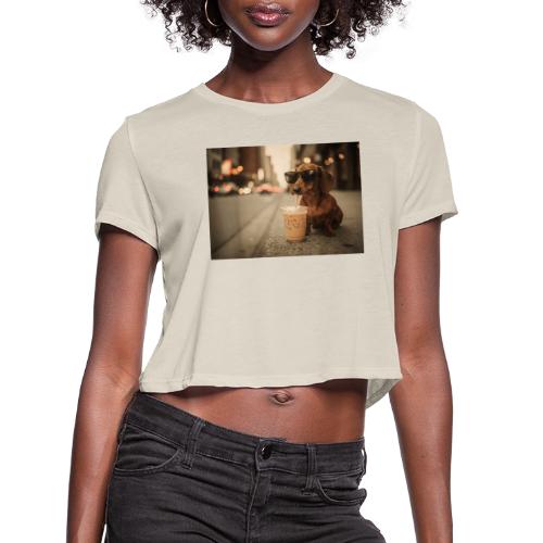 Funny Dachshund Iced Coffee Lover Tee - Women's Cropped T-Shirt