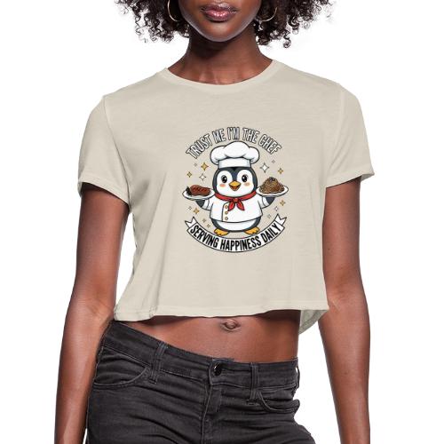 cute Penguin Chef-Funny Cartoon Daily Happiness - Women's Cropped T-Shirt