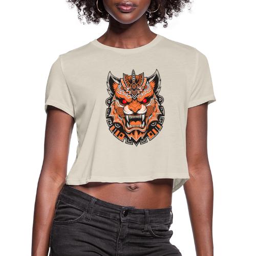 Tribal Demon Wolf Mask - Women's Cropped T-Shirt