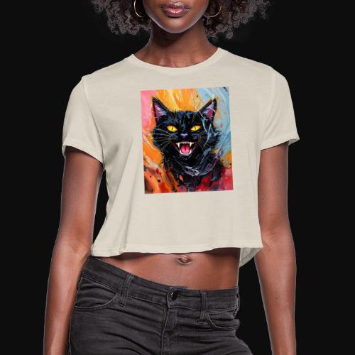 Black Cat Halloween - Women's Cropped T-Shirt