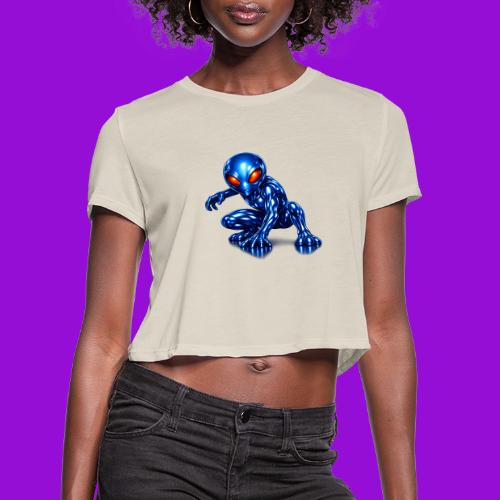 Blue Alien Crouch - Women's Cropped T-Shirt