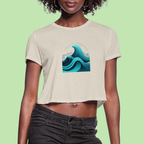 Dynamic Ocean Wave Illustration - Women's Cropped T-Shirt