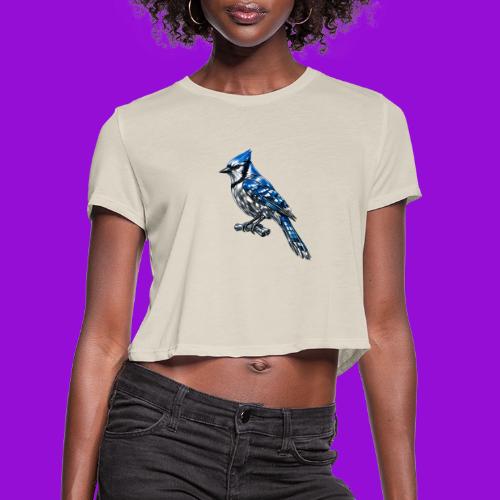 Silver Blue Jay on Perch - Women's Cropped T-Shirt