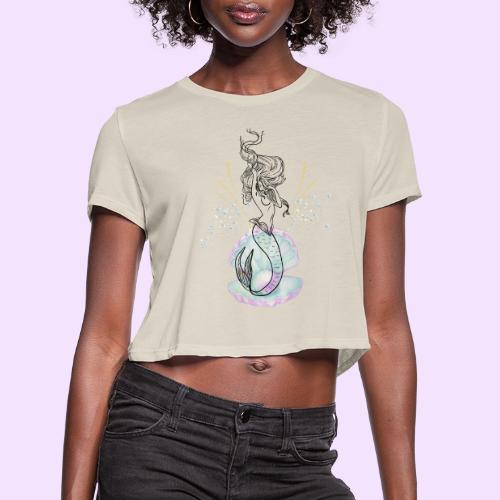 Mermaid Ocean Goddess In Shell - Fairytale Design - Women's Cropped T-Shirt